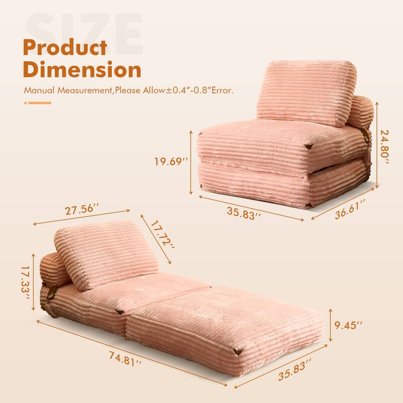 HOOOWOOO Modern Upholstery Fabric Folding Sofa Couch