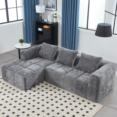 98.42" Modern Chenille L-shaped Modular Sectional Sofa with Chaise Lounge and Small Side Pockets