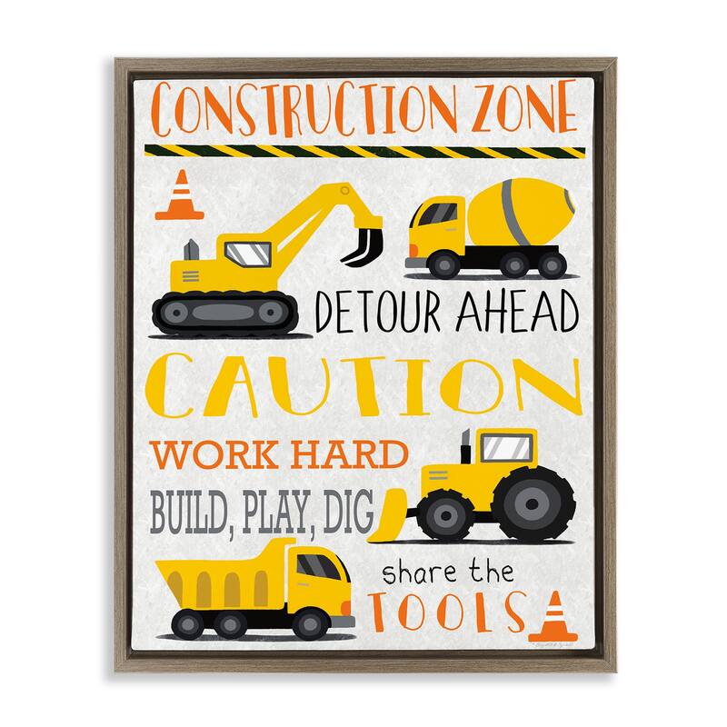 Stupell Construction Zone Ahead Framed Floater Canvas Wall Art Design By Elizabeth Tyndall - 17 x 21 - Brown