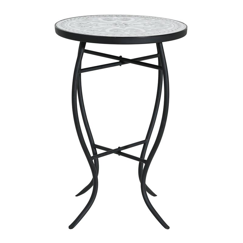 Han Outdoor Round Ceramic Tile Side Table with Iron Frame by Christopher Knight Home