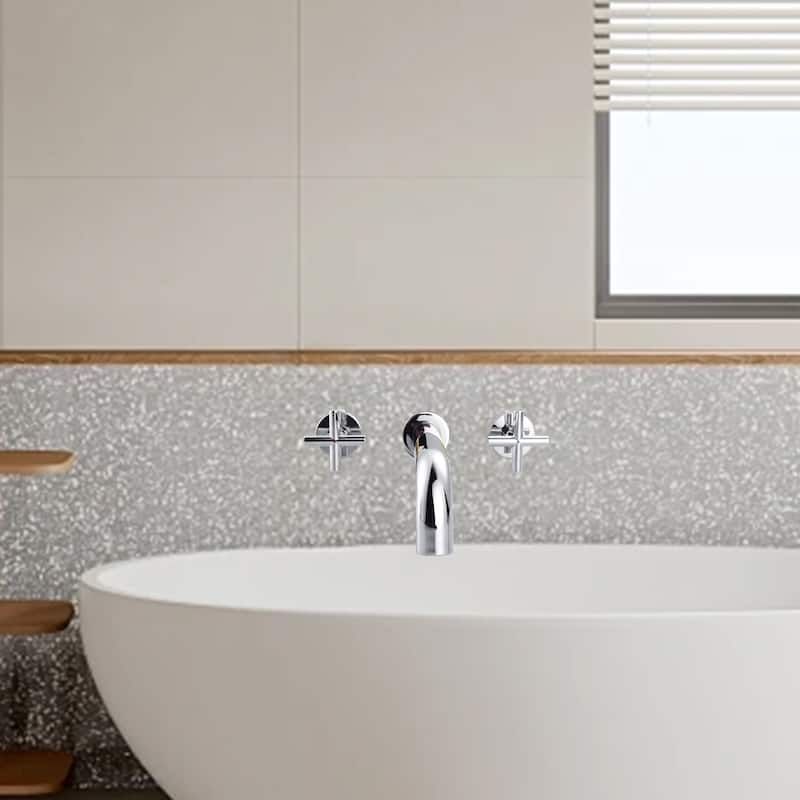 WOWOW Modern Cross-Style Dual-Handle Wall-Mounted Bathtub Faucet