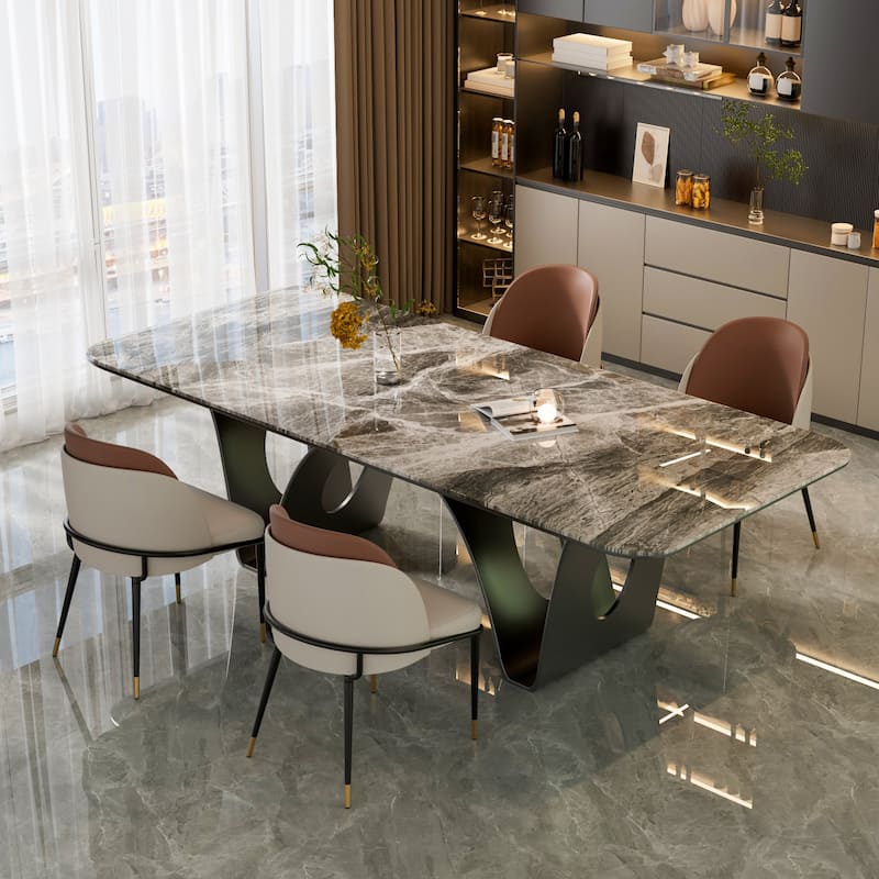 Set of 2 Kitchen Leather Two Toned Leisure Upholstered Seat Dining Room Chairs with Metal Legs