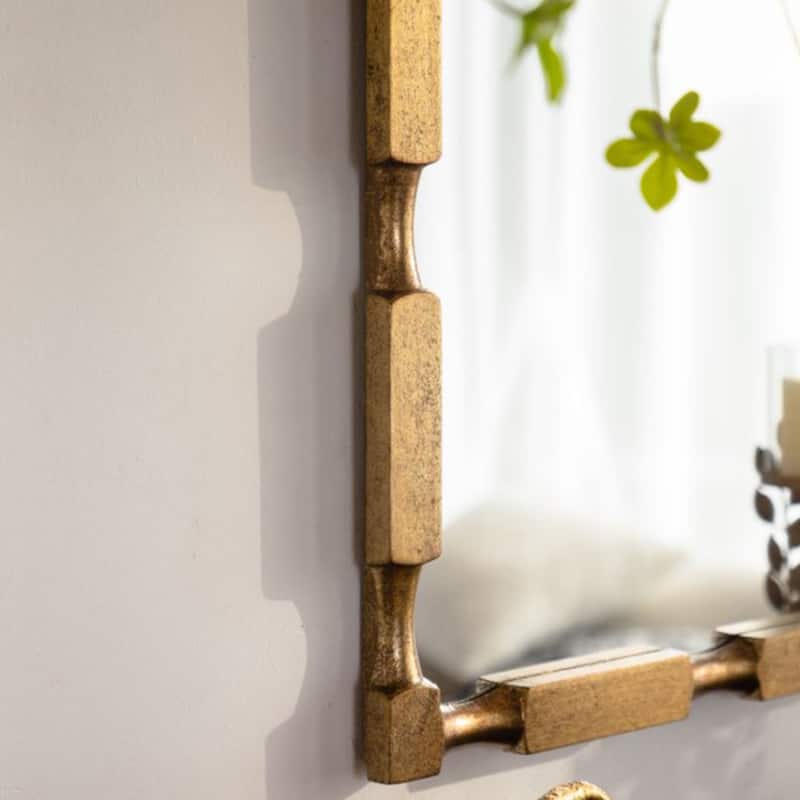 Gold Bamboo-Style Rectangular Wall Mirror - Textured Frame Decor for Living Room, Bedroom, Entryway