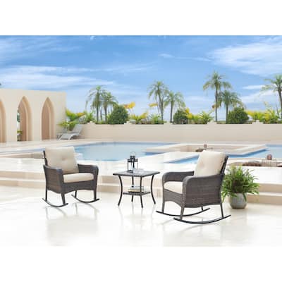 Pocassy 3-Piece Outdoor Wicker Rattan Rocking Set