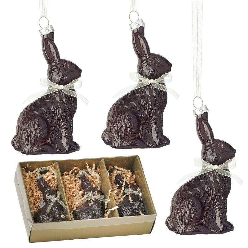 4" Glass Chocolate Bunny Ornament Box