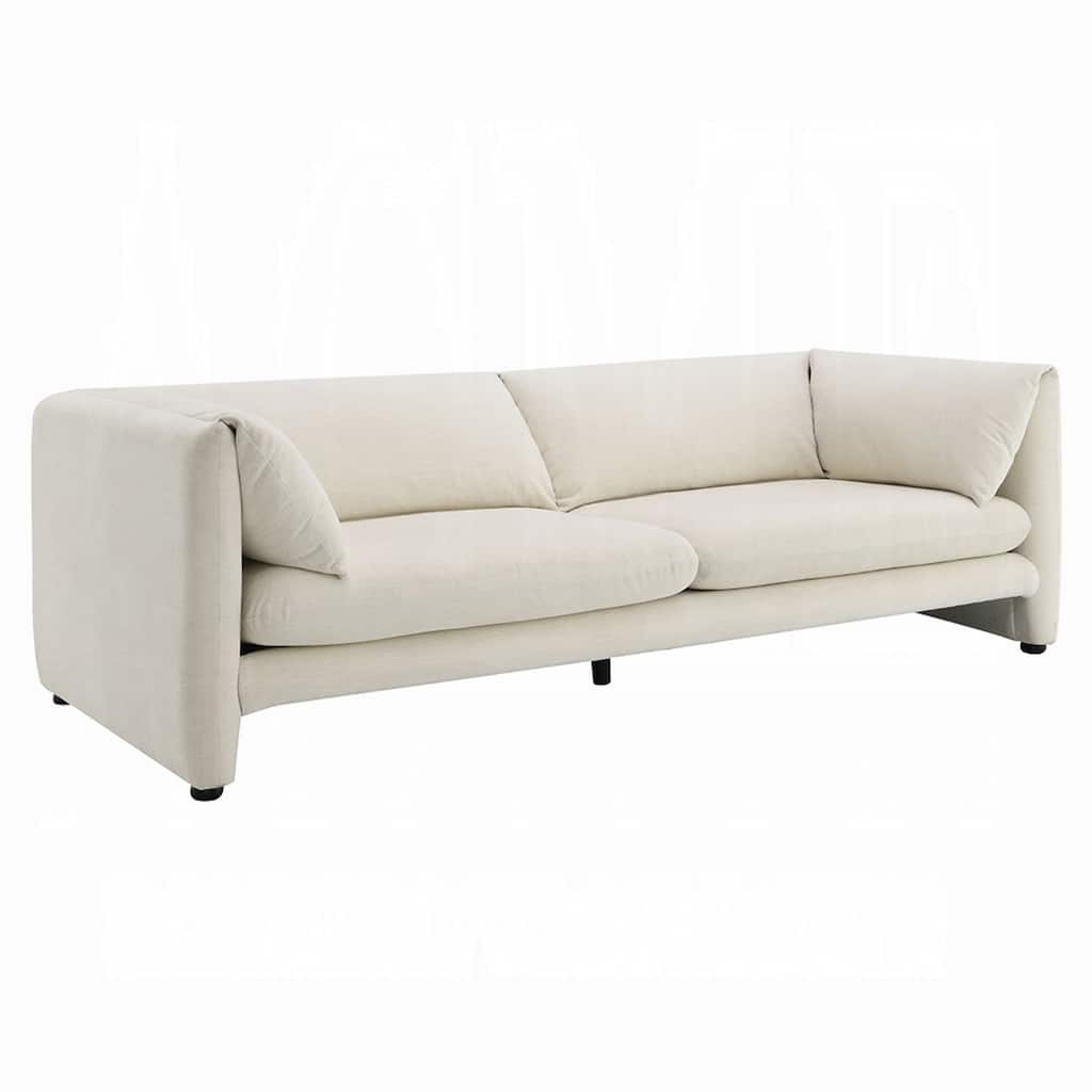 Kami Sofa, Slim Minimalist Pillow Armrests, Modern Ivory Linen 89 Inch