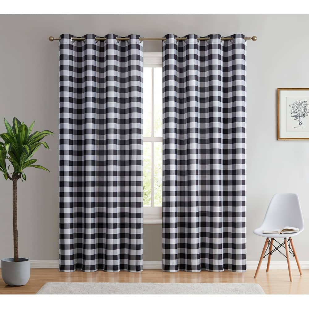HLC.me Hilltop Buffalo Textured Light Filtering Grommet Lightweight Window Curtains Bedroom & Living Room, 2 Panels
