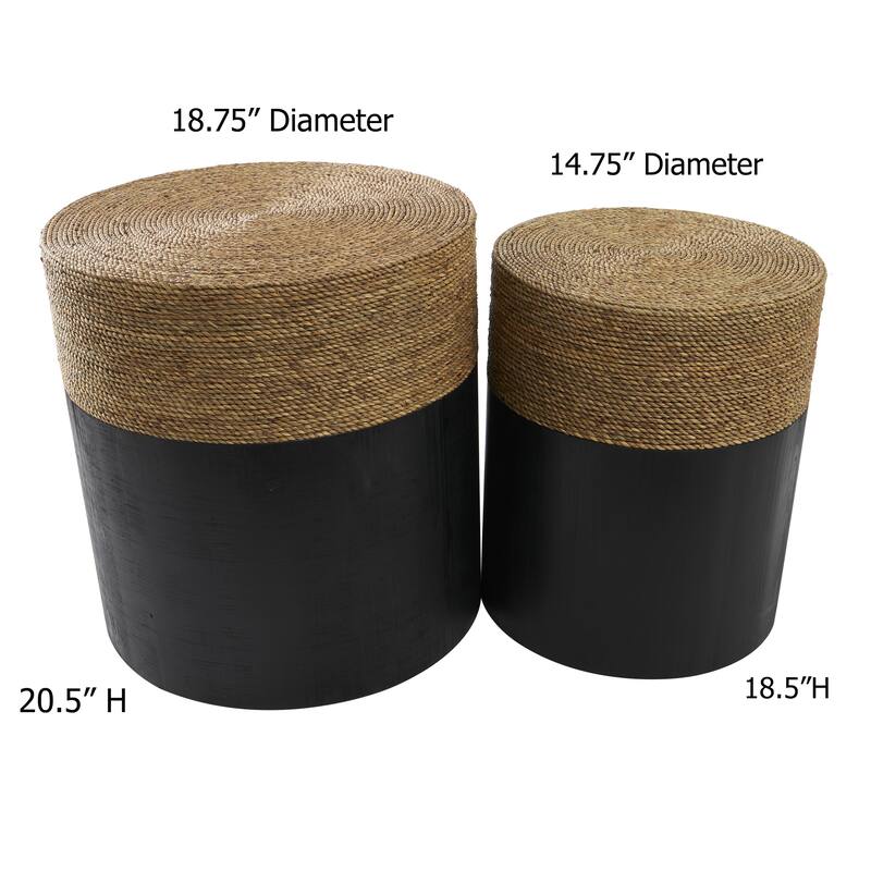 Madura Natural Seagrass and Wood Round Side Table 2 Piece-Set
