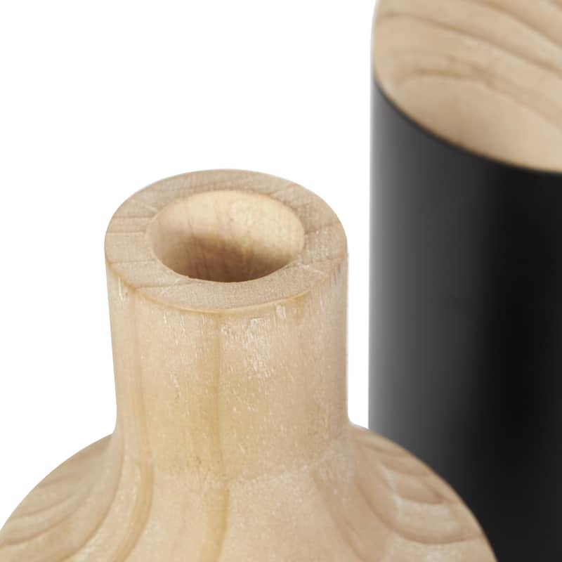 Wood Colorblock Decorative Vase with Light Brown Wood Tops - Set of 2 Black - Roche River Decor