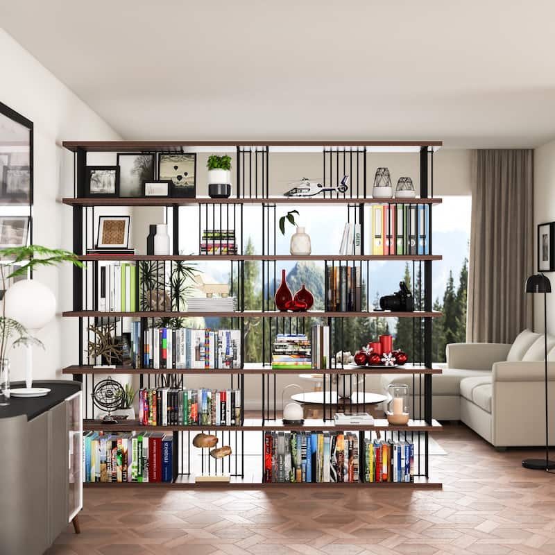 EVE-Modern Room Division Iron Etagere Bookcase - 86.8*94.4*11.8 inches - 86.8*94.4*11.8 inches - Brown