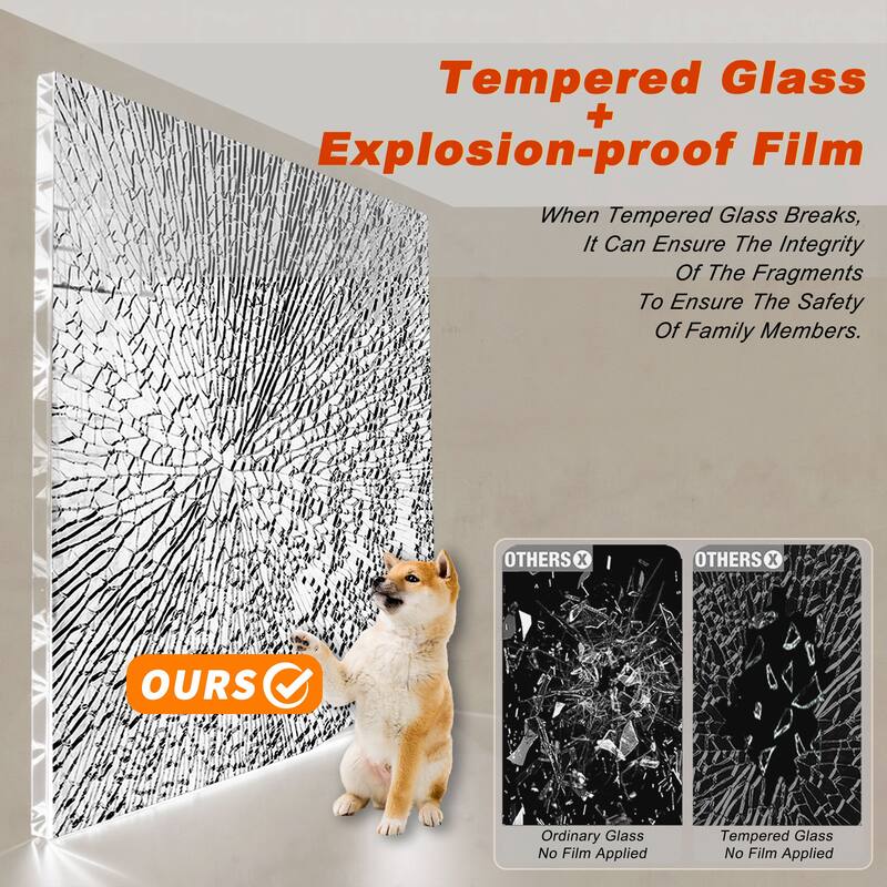 GDFStudio - Emerson Frameless Style Shower Screen with Silk-Printed Tempered Glass and Support Bar - 34" Width x 72"Height