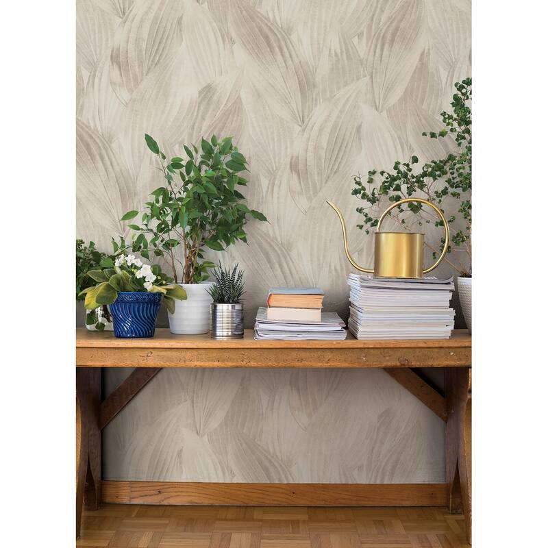 A-Street Prints Melora Light Grey Leaf Wallpaper
