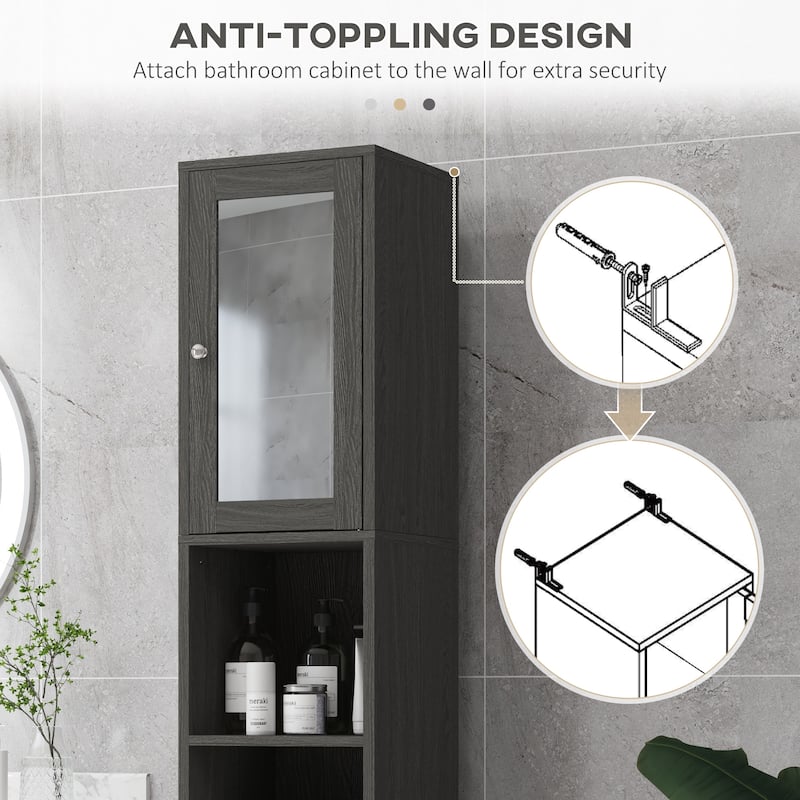 kleankin Tall Bathroom Storage Cabinet with Mirror, Wooden Freestanding Tower Cabinet with Adjustable Shelves for Bathroom