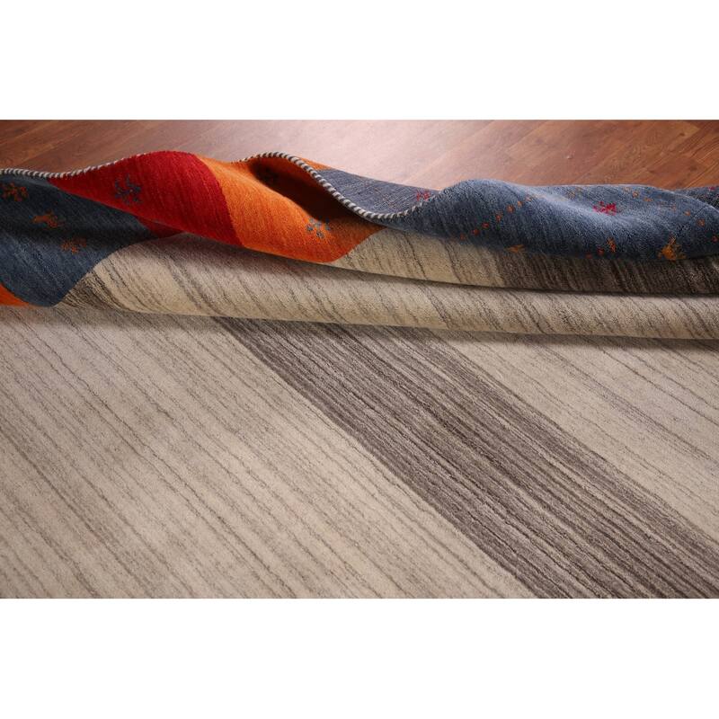 Striped Gabbeh Indian Area Rug Hand-Knotted Wool Carpet - 8'2" x 9'7"