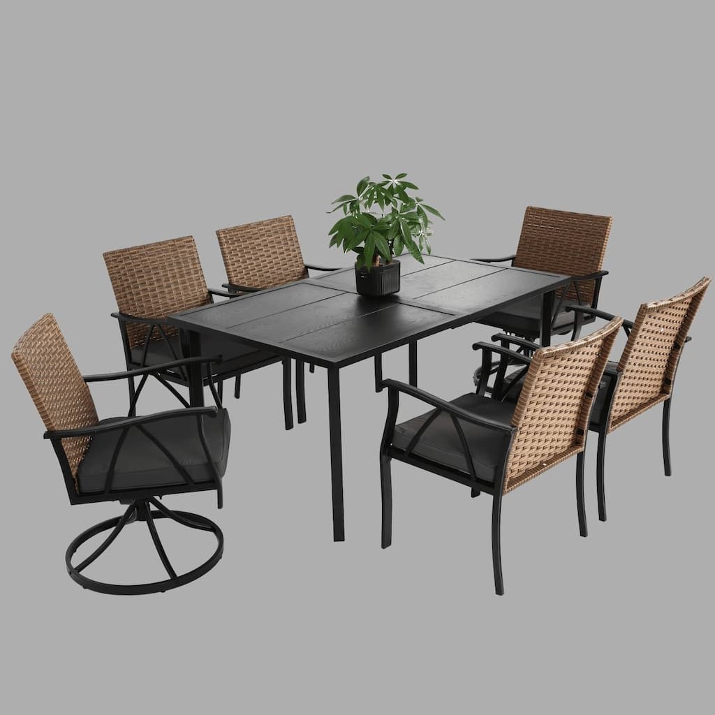 Modern 7-Piece Wicker Patio Furniture Set with Swivel Rocking Chairs, Cushions, and Removable Covers for Deck or Garden