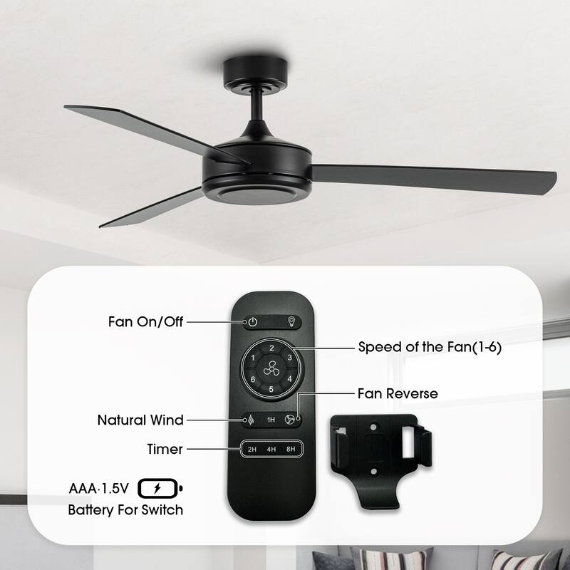 52" Industrial Black Wooden 3-blade Indoor Ceiling Fan with Remote