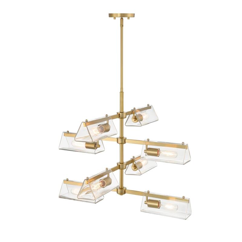 Latitude 28.5 in. 8-Light Brushed Gold Modern Chandelier with Clear Glass Shades