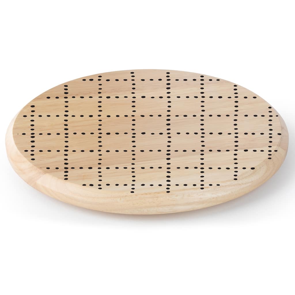 Dot Check Round Wood Lazy Susan Turntable 14" Diameter for Serving Kitchen Organization Condiment Caddy