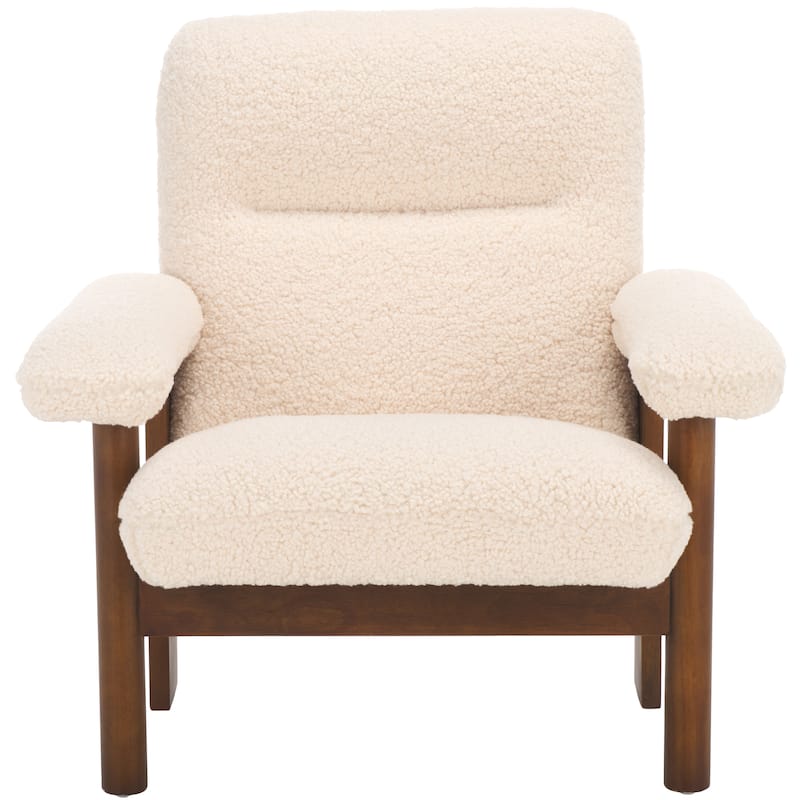 SAFAVIEH Sylvaine Solid Wood Accent Chair (Fully Assembled) - W33" x D30" x H33" - 33Wx30Dx33H - Cream/Brown