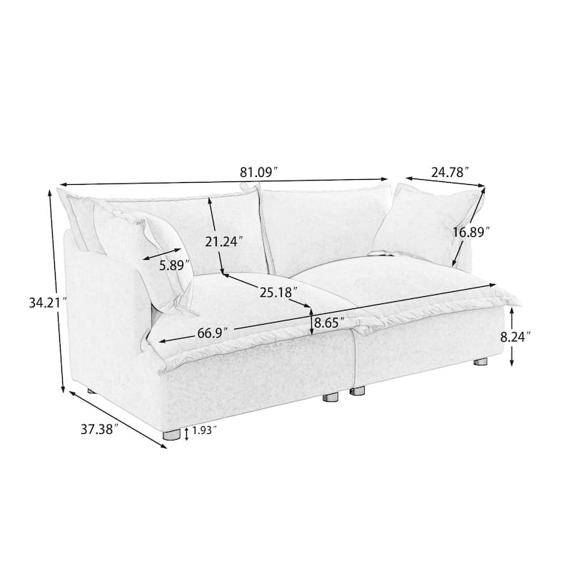 80"W Upholstered Chenille Comfy Cloud Couch Modular Sectional Sofa