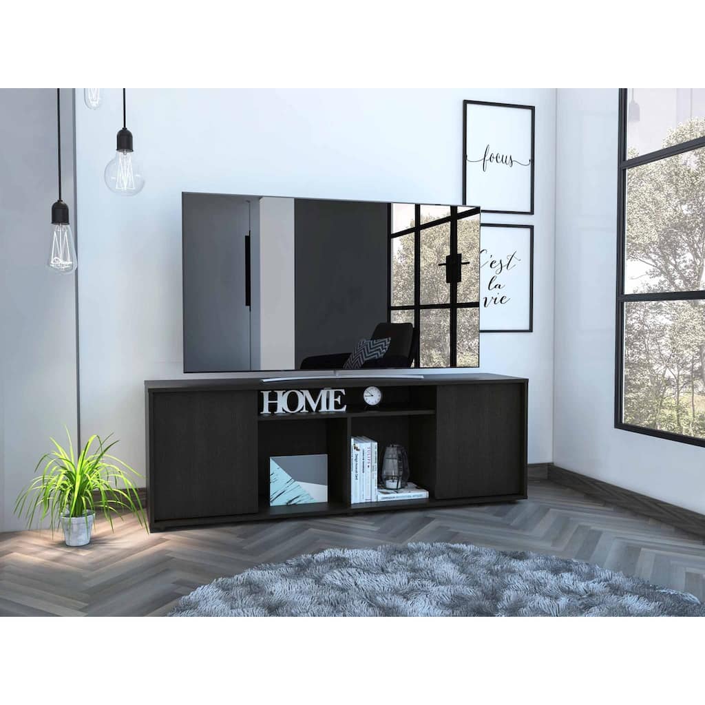 Black TV Stand Media Center with Two Cabinets