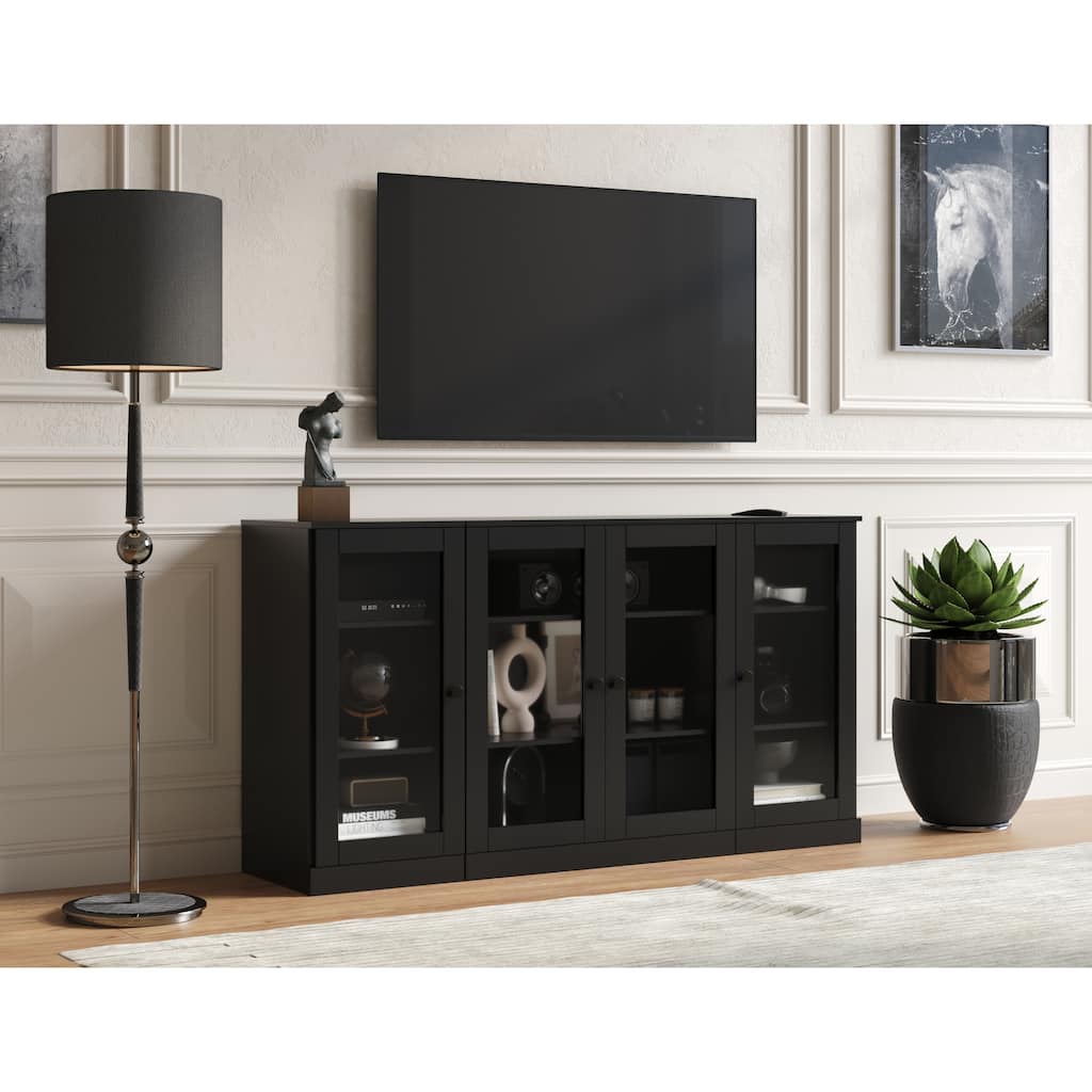 Palace Imports 100% Solid Wood TV Stand with Clear Glass Doors for TVs up to 65"