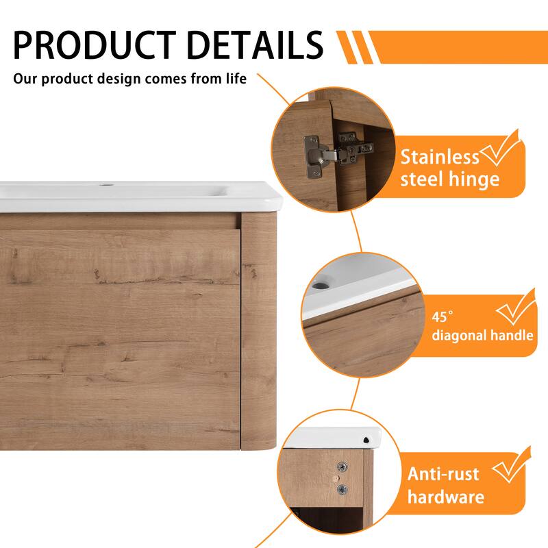 Bathroom Vanity With Sink In 24/28/36/40/60/68 Inch, Floating Bathroom Vanity With Soft Close Door