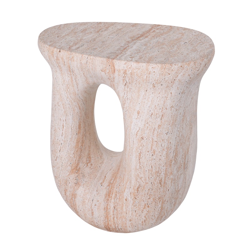Christopher Knight Home - Modern Indoor/Outdoor 18.9"H U-Shaped Faux Marble MgO Accent Side Table with Unique Veining