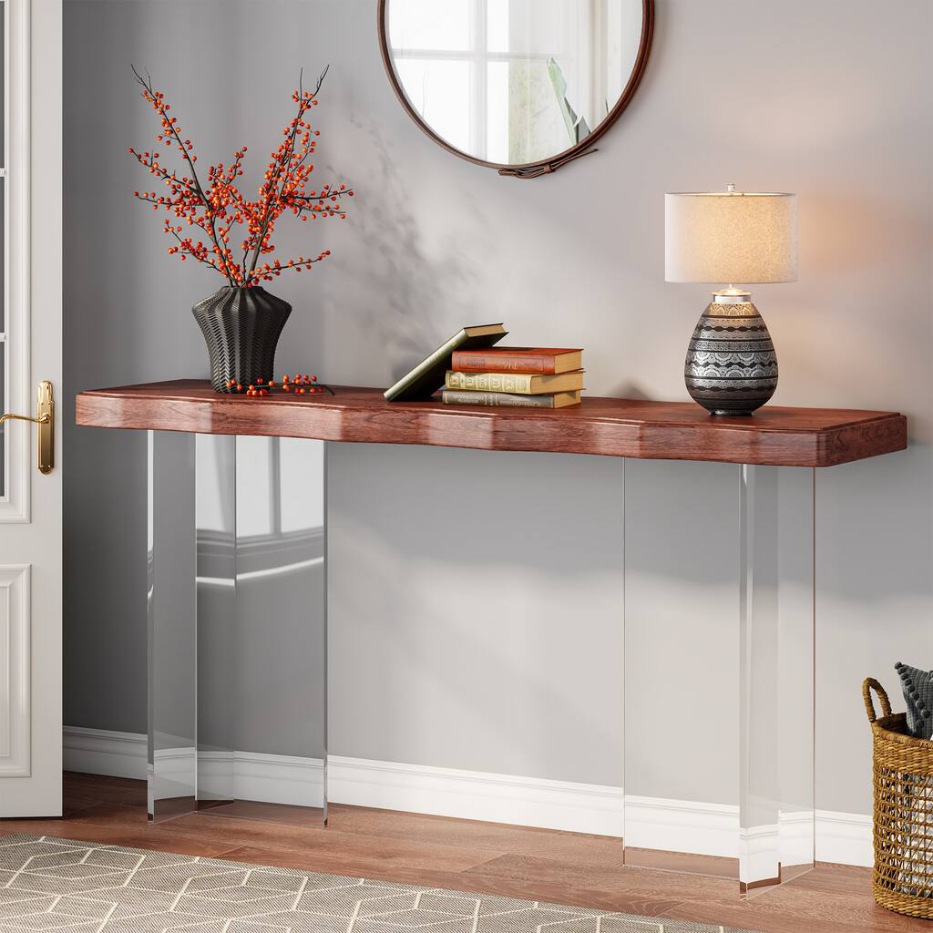 47-Inche Console Sofa Table with Wood Top and Acrylic Sleds for Entryway Hallway Living Room