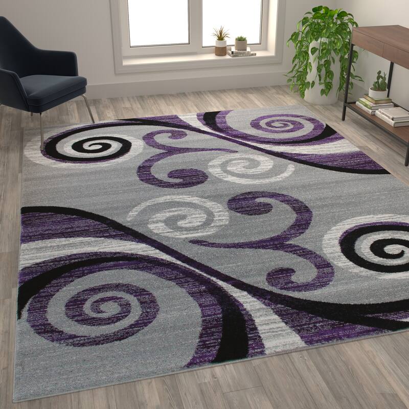 Modern Distressed Swirl Abstract Style Indoor Area Rug