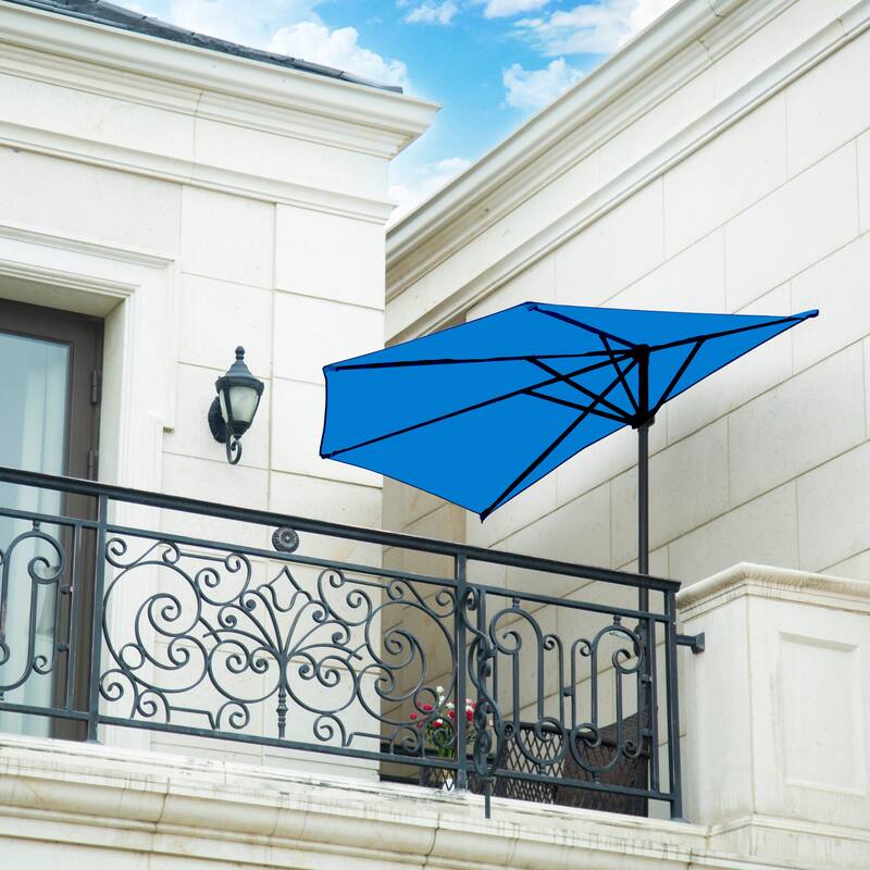 9 ft Half Market Umbrella With Heavy Duty Concrete Base Stand - Royal Blue
