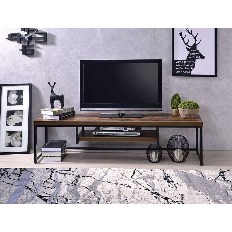 Industrial Style 47" TV Stand with Storage Shelf and Metal Legs for Living Room - Oak