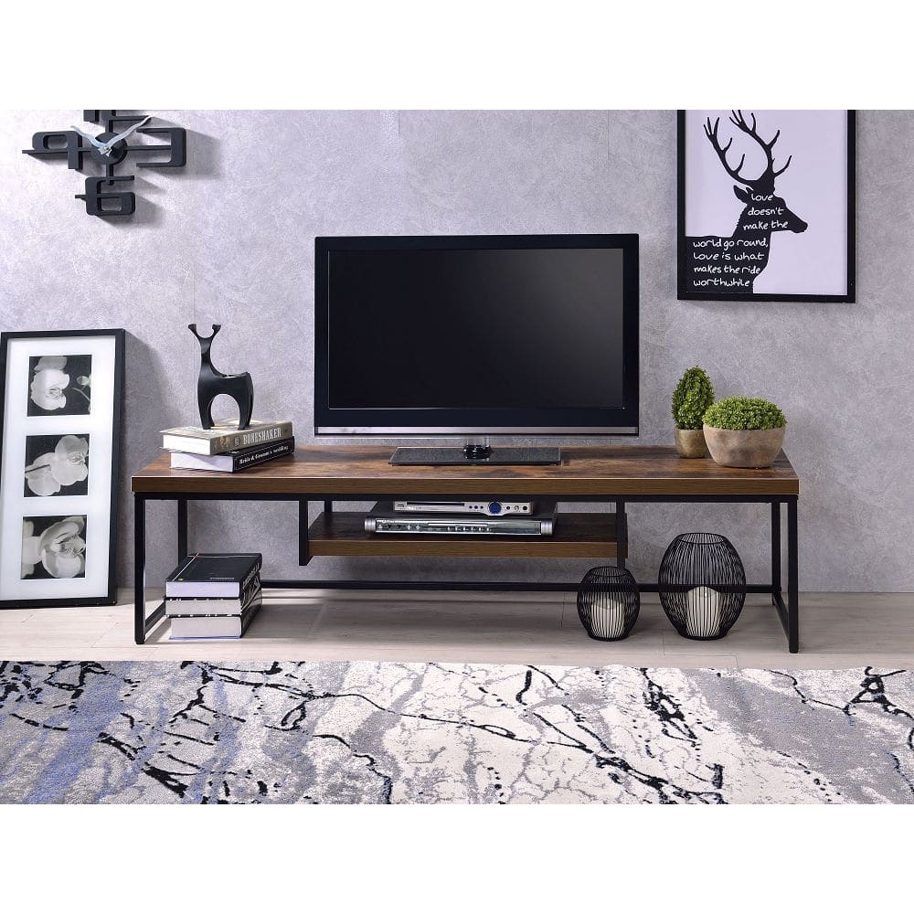 Oak 47" Industrial TV Stand with Storage Shelf & Metal Legs for Living Room