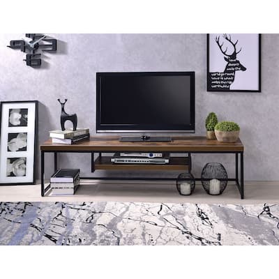 Oak Industrial Style 47" TV Stand with Storage Shelf and Metal Legs for Living Room