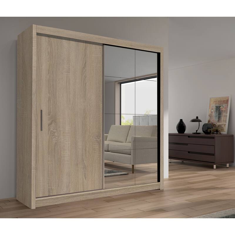 Cedar 2-Door Modern Wardrobe Armoire with Mirror - N/A