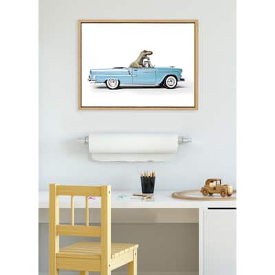Kate and Laurel Sylvie Dino Driving 1958 Blue Corvette Framed Canvas by Saint and Sailor Studios
