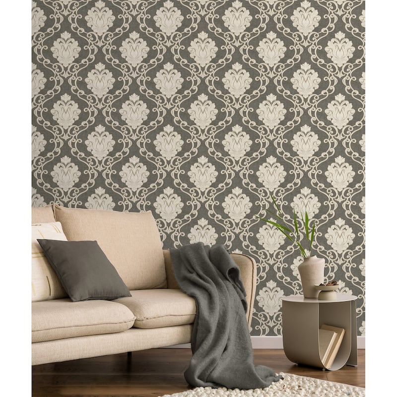 Fine Decor Florentine Charcoal Damask Wallpaper