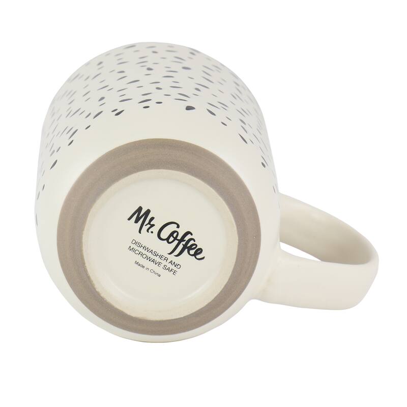 4 Piece 19 Ounce Stoneware Assorted Designs Mug Set in White