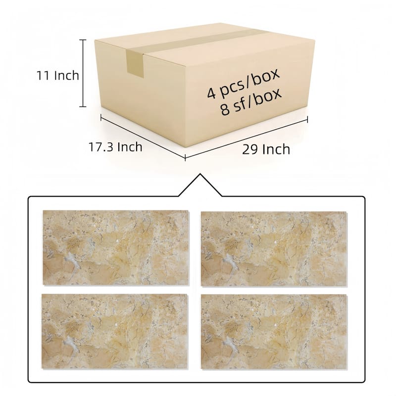 Roomfitters Natural Marble Tile, Honed Finish Stone for Floor and Wall, Genuine Marble, 4-Piece Box, Gold Yellow Beige