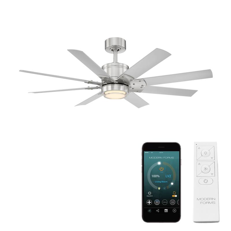 Renegade Indoor and Outdoor 8-Blade Smart Ceiling Fan 52in with 3000K LED Light Kit and Remote Control with Wall Cradle - 52 - Titanium/Brushed Nickel