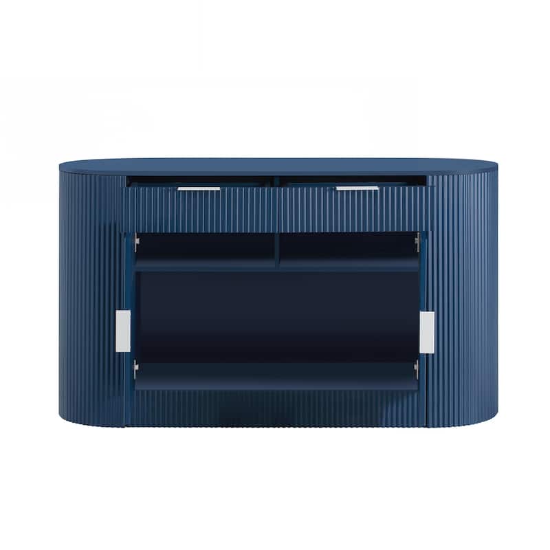 Modern Storage Cabinet, Stripe MDF Sideboard with Aluminum Handles