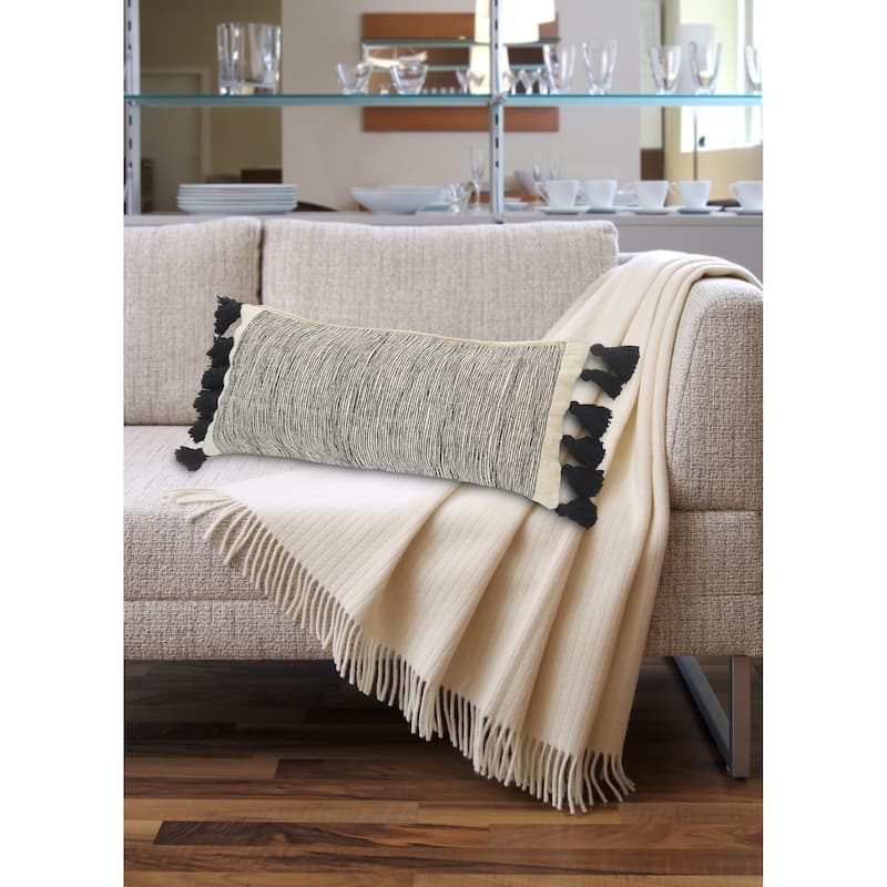HomeRoots 12" X 28" Gray Black And Ivory 100% Cotton Geometric Zippered Pillow