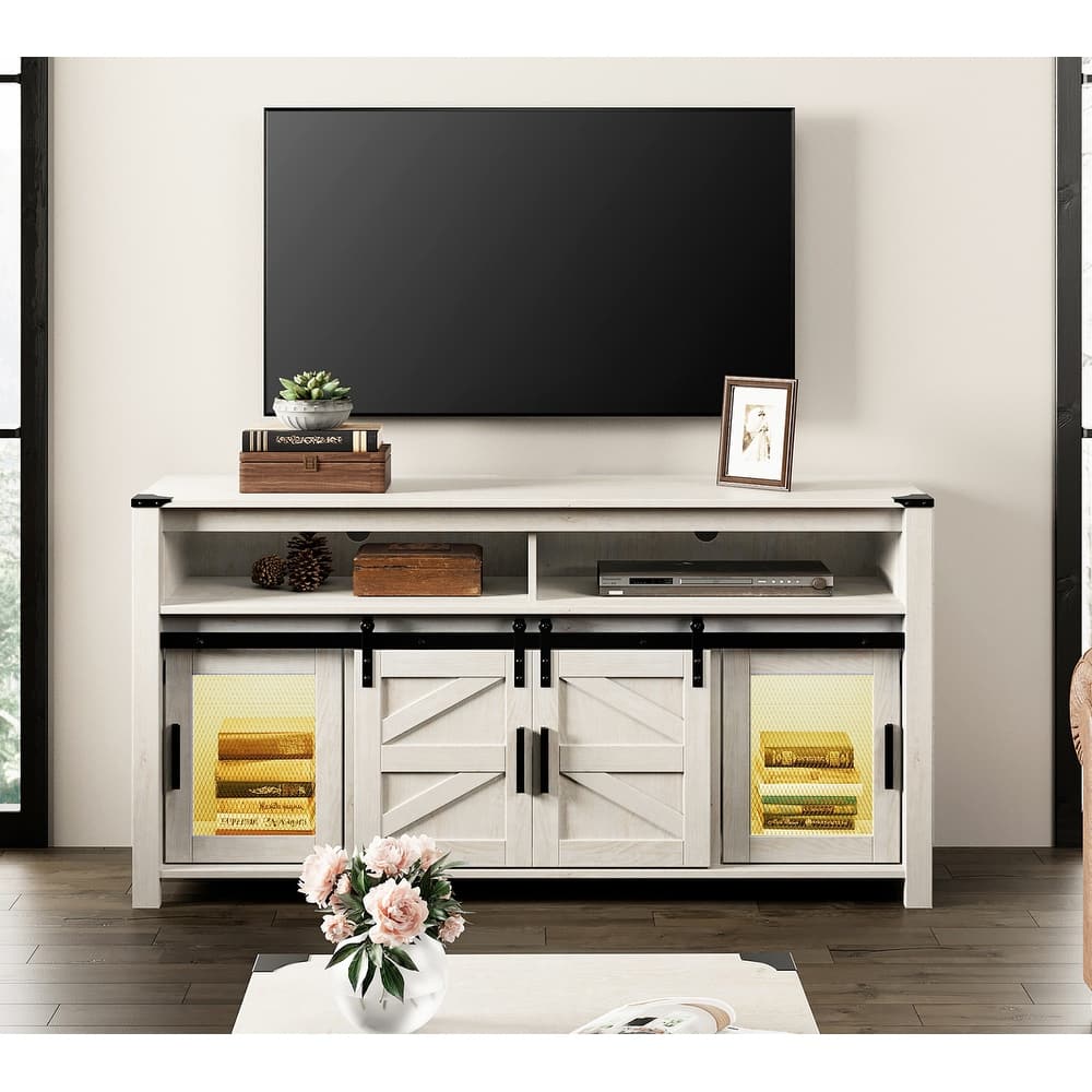 Highboy TV Console with LED Lights, Farmhouse & Industrial, 59 Inch