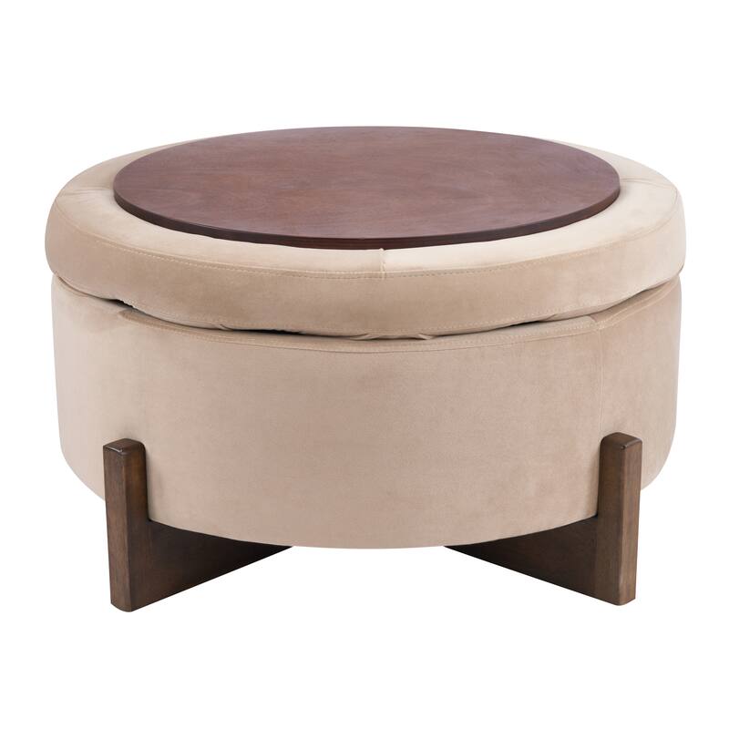 Christopher Knight Home - Mollet Mid-Century 32.28" Upholstered Tufted Round Hidden Storage Ottoman with Reversible Wood Lid