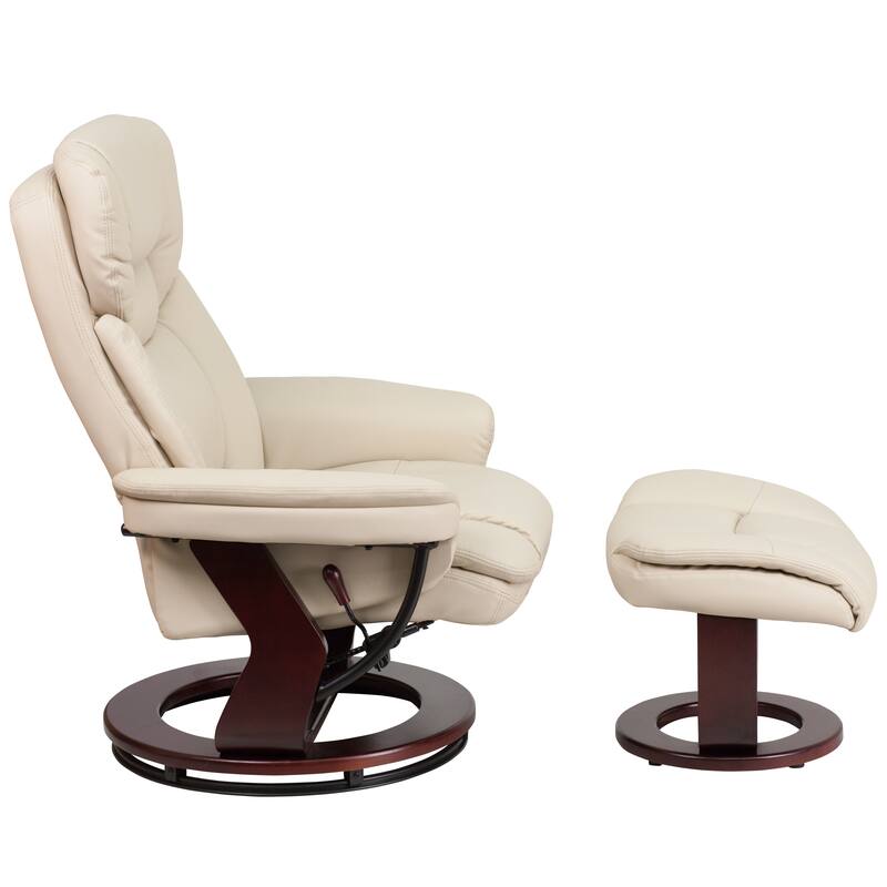 Contemporary Multi-Position Recliner and Curved Ottoman with Swivel Base - 34" - 44.5"D x 33"W x 41.25"H
