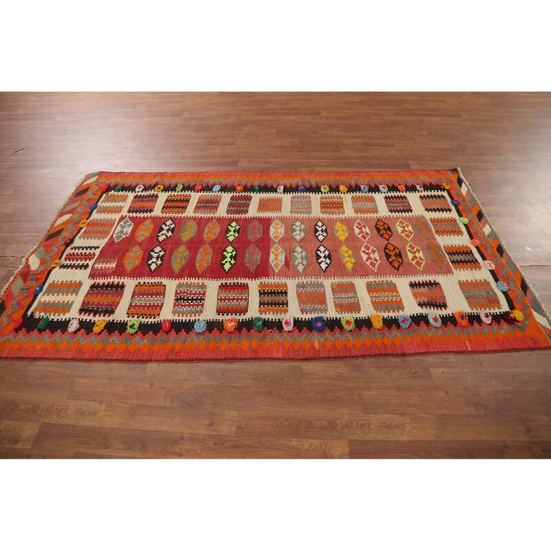 Vegetable Dye Kilim Qashqai Persian Antique Rug Tribal Wool Carpet - 3'10"x 7'3"
