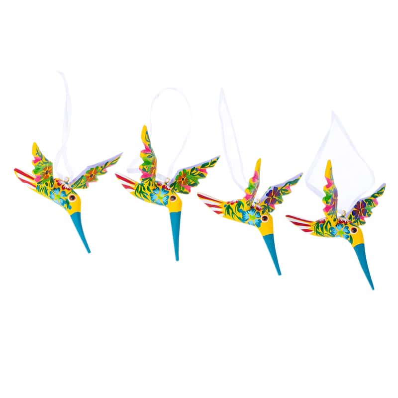Novica Handmade Jonquil Flutter Wood Ornaments (Set Of 4)