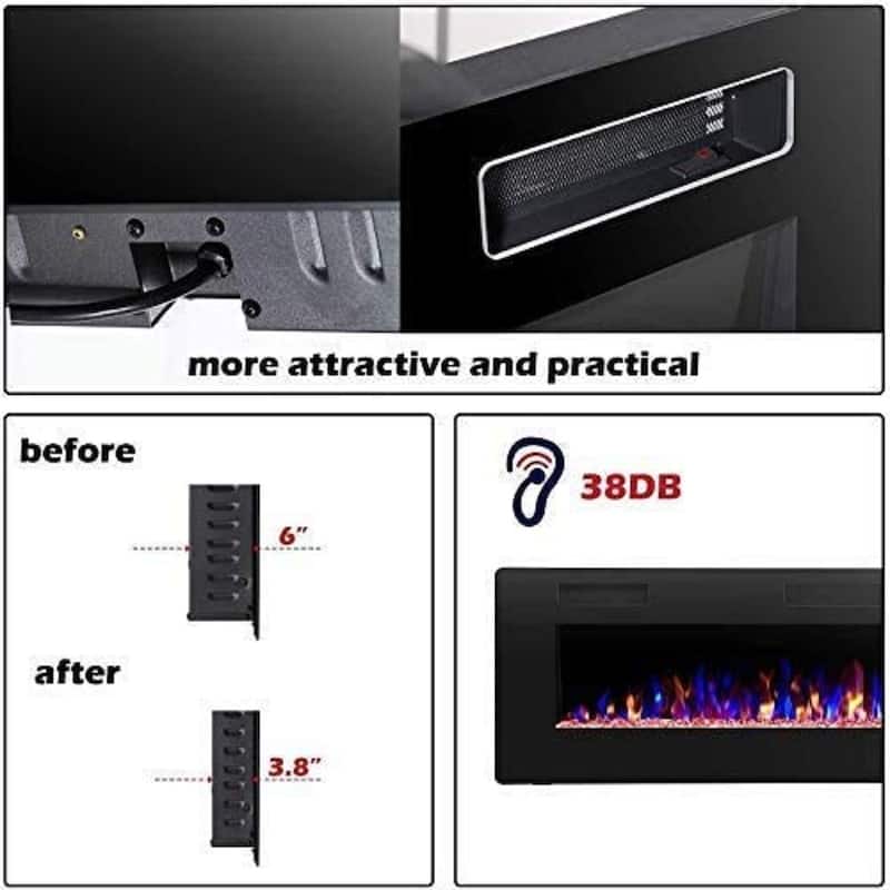 30"-60" Recessed and Wall Mounted Electric Fireplace,750-1500W