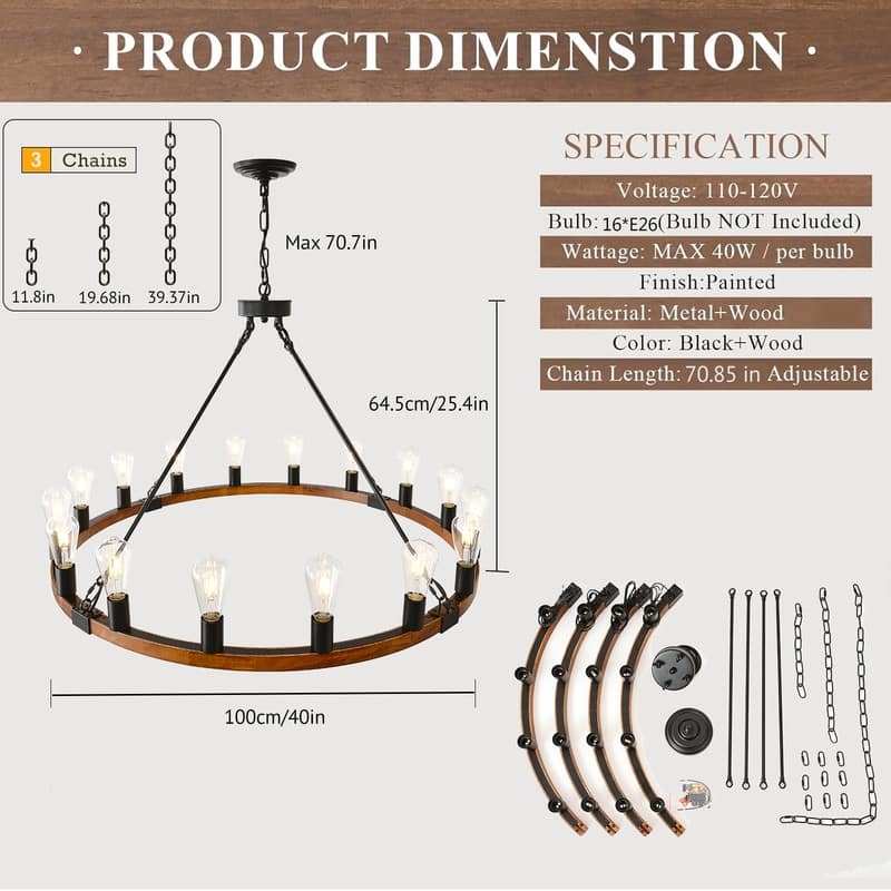 Large Wagon Wheel Chandelier Farmhouse Rustic Wood Chandeliers
