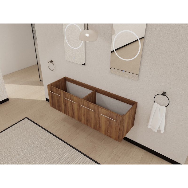Modern 60 Inch Wall-Mounted Bathroom Vanity Base with Soft-Close Doors, No Sink Included